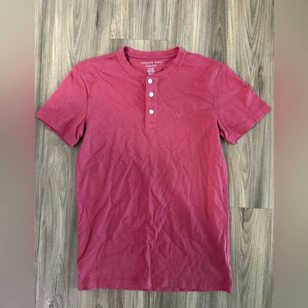 American Eagle Outfitters Men's Pink Henley Shirt